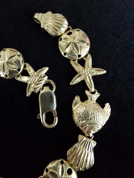 14k Solid Gold Seashell Bracelet with Lobster Cla… - image 3