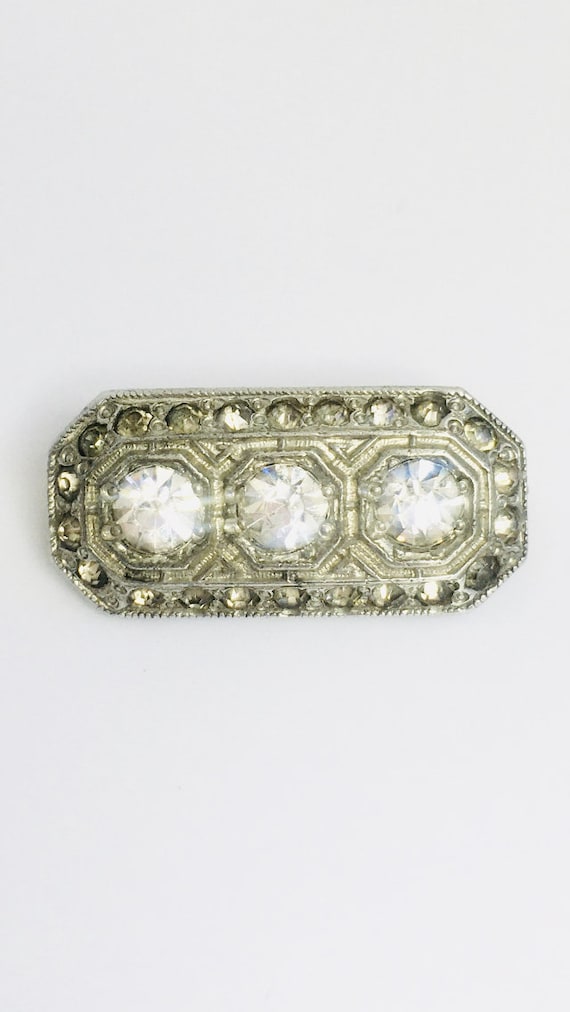 Art Deco Paste Rhinestone Pinch Beck Silver Tone … - image 1