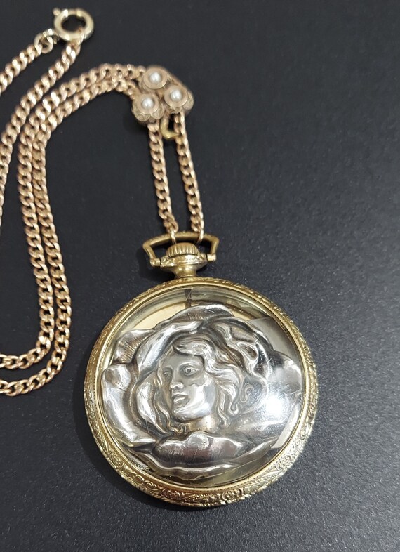 Large Antique Pendant / Sterling Repousse / Gold … - image 1