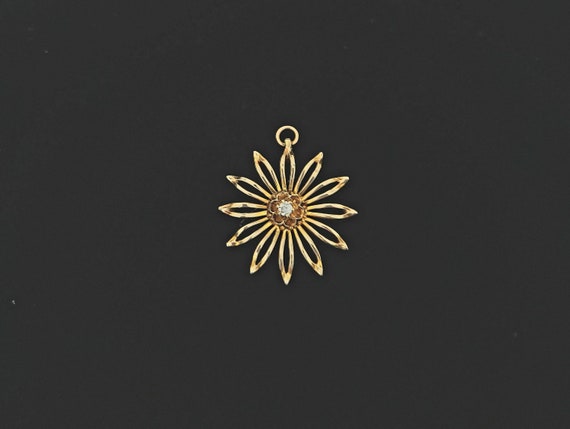 10k Gold Diamond Pendant / Starburst pendant/ Ant… - image 2