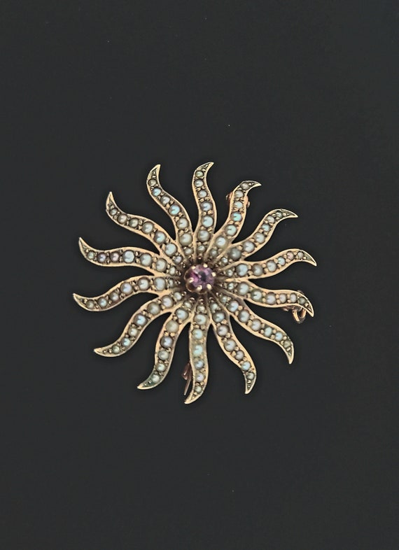 Antique Victorian 10k Gold Amethyst Starburst Pin… - image 9