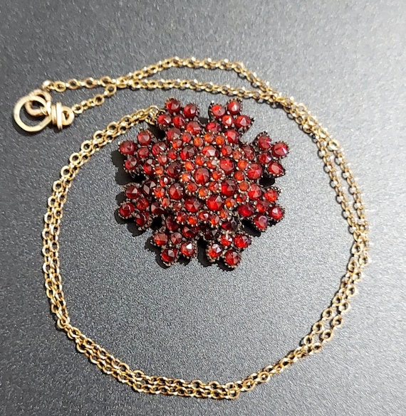 Bohemian Garnet Pendant, Antique Victorian Garnet… - image 1