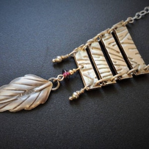 Vintage Antique Art Deco Sterling Silver Leaf Conversion Pendant Necklace Lavalier