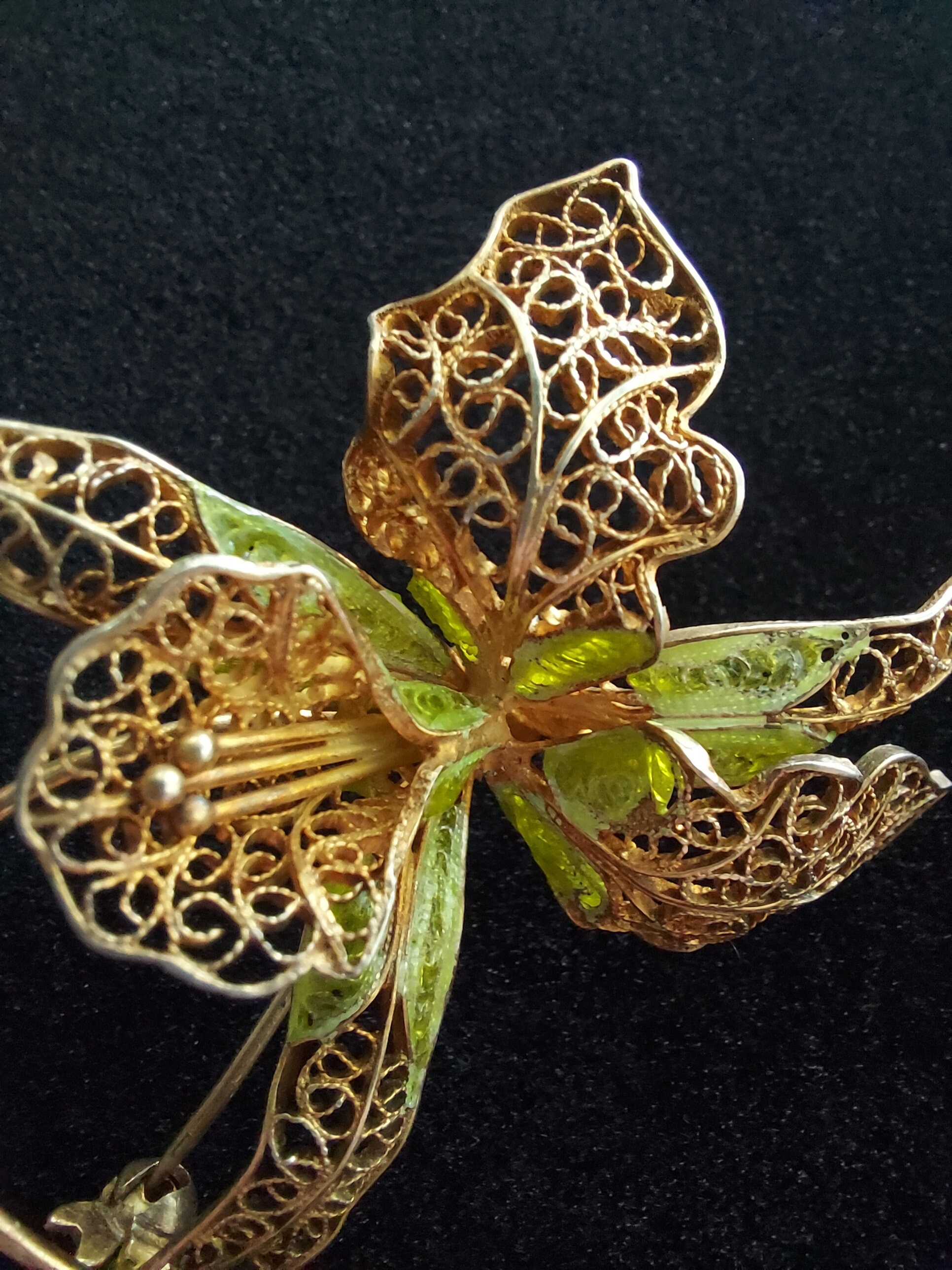 SUPERBE BROCHE ANCIENNE Argent massif filigrane émaille