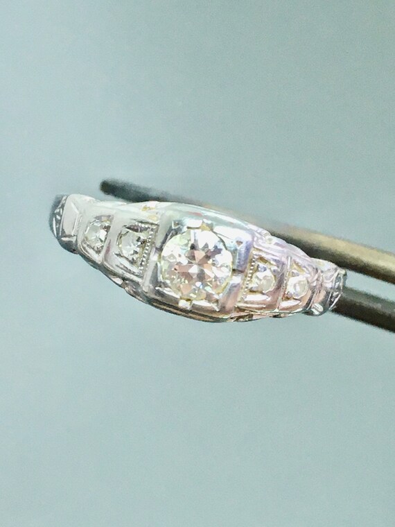 18K White Gold Ring, Edwardian Diamond Ring, Edwar