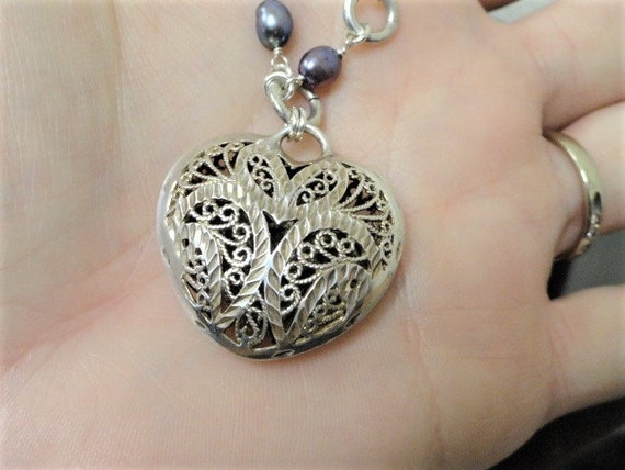 Antique Art Deco Sterling Filigree Puffy Heart Pe… - image 10