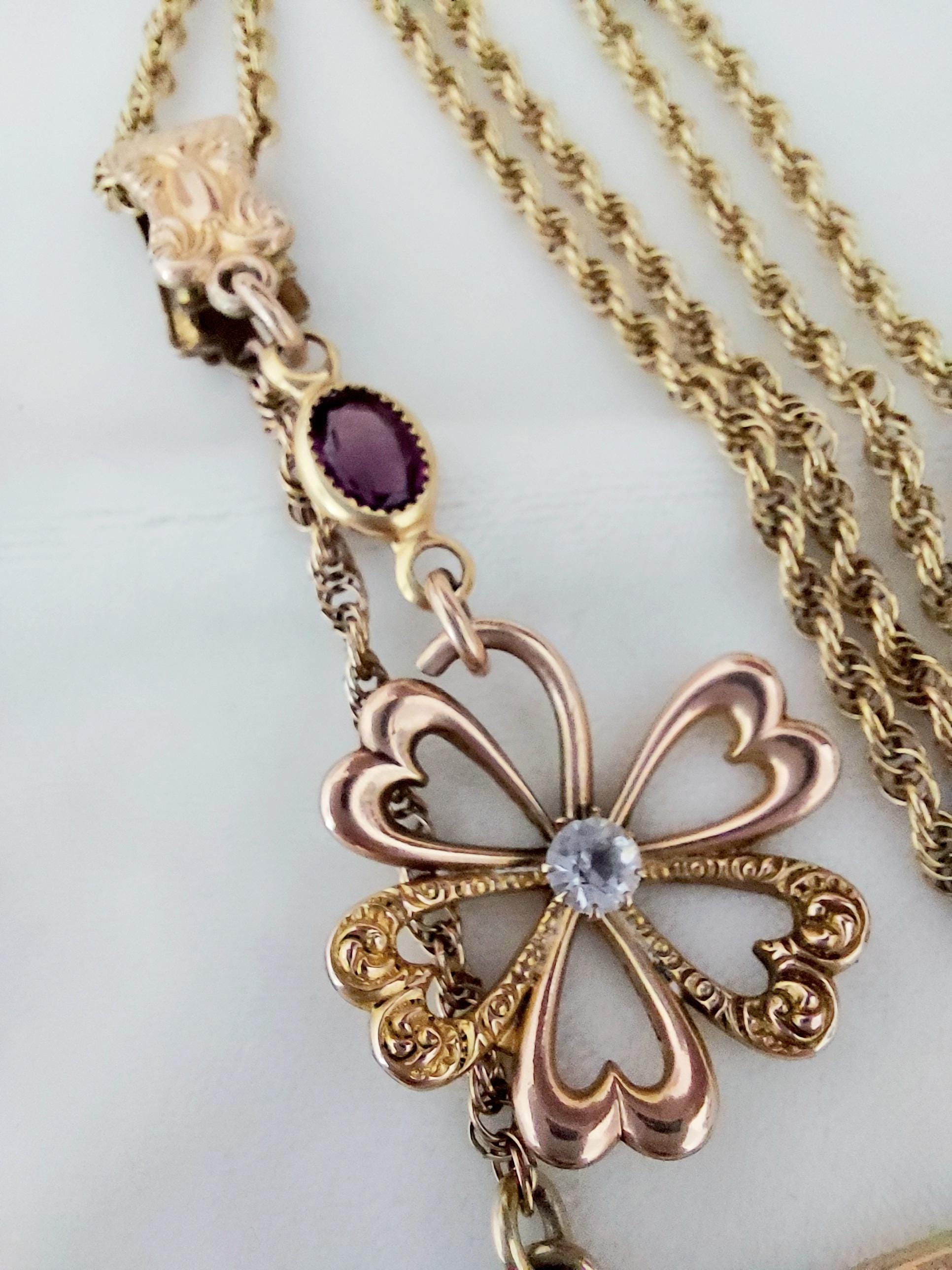 アンティーク アメジスト フラワー ウォッチ フォブ ネックレス