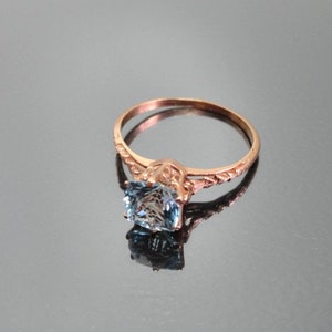 Edwardian Antique Ring, 14k Aquamarine Ring, Solitaire Rose Gold Ring, Aquamarine Ring Gold, Edwardian Ring, 14k Gold Solitaire Ring Setting