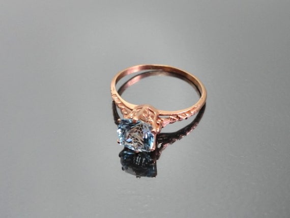 Edwardian Antique Ring, 14k Aquamarine Ring, Solitaire Rose Gold Ring, Aquamarine Ring Gold, Edwardian Ring, 14k Gold Solitaire Ring Setting