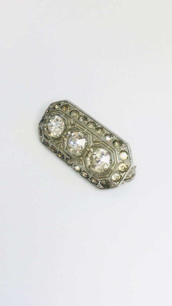 Art Deco Paste Rhinestone Pinch Beck Silver Tone … - image 3