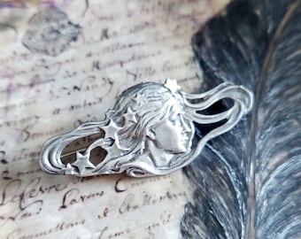 Broche celestial figurativo de prata esterlina Art Nouveau