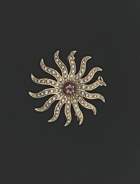 Antique Victorian 10k Gold Amethyst Starburst Pin… - image 10