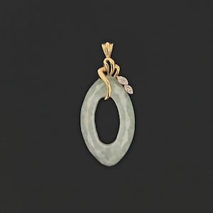 Vintage 10k Green Faceted Jade and Diamond Pendant