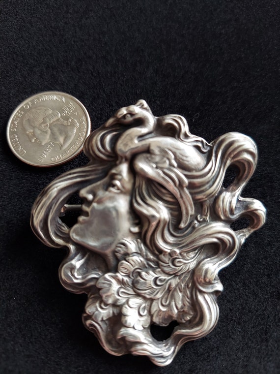 Unger Brothers Sterling Silver Brooch / Art Nouveau L… - Gem