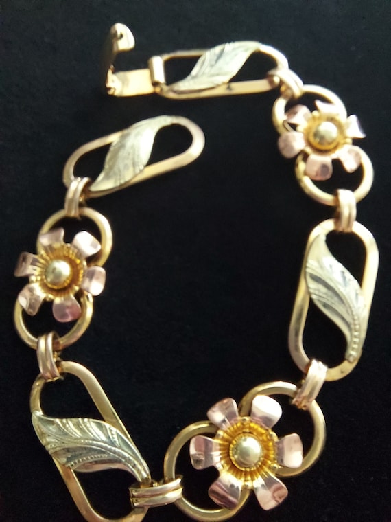 Van Dell Rose And Yellow Gold Filled Flower Brace… - image 4