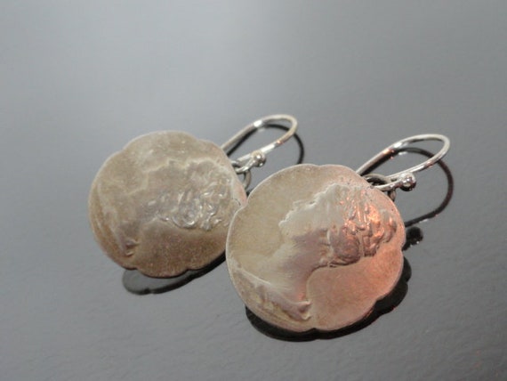 Antique Button Earrings / Victorian Silver Button