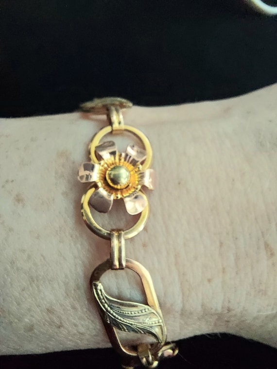 Van Dell Rose And Yellow Gold Filled Flower Brace… - image 6