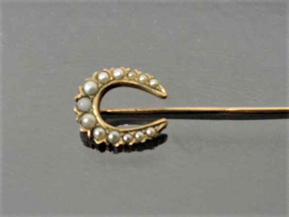Antique Stick Pin 10k Gold Seed Pearl Horseshoe S… - image 1