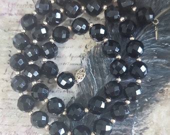 Antique Vintage Jetted Glass Beads 10k Gold Filigree Necklace Mourning Necklace Mourning Jewerlry