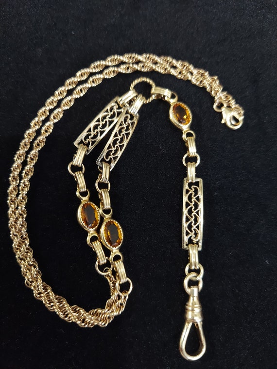 Antique 18" Watch Chain, Gold Filled Citrine Neckl