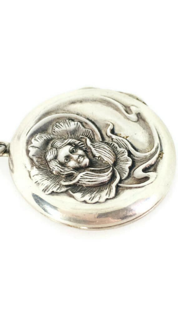 Art Nouveau Sterling Repousse Woman In Flower Lock