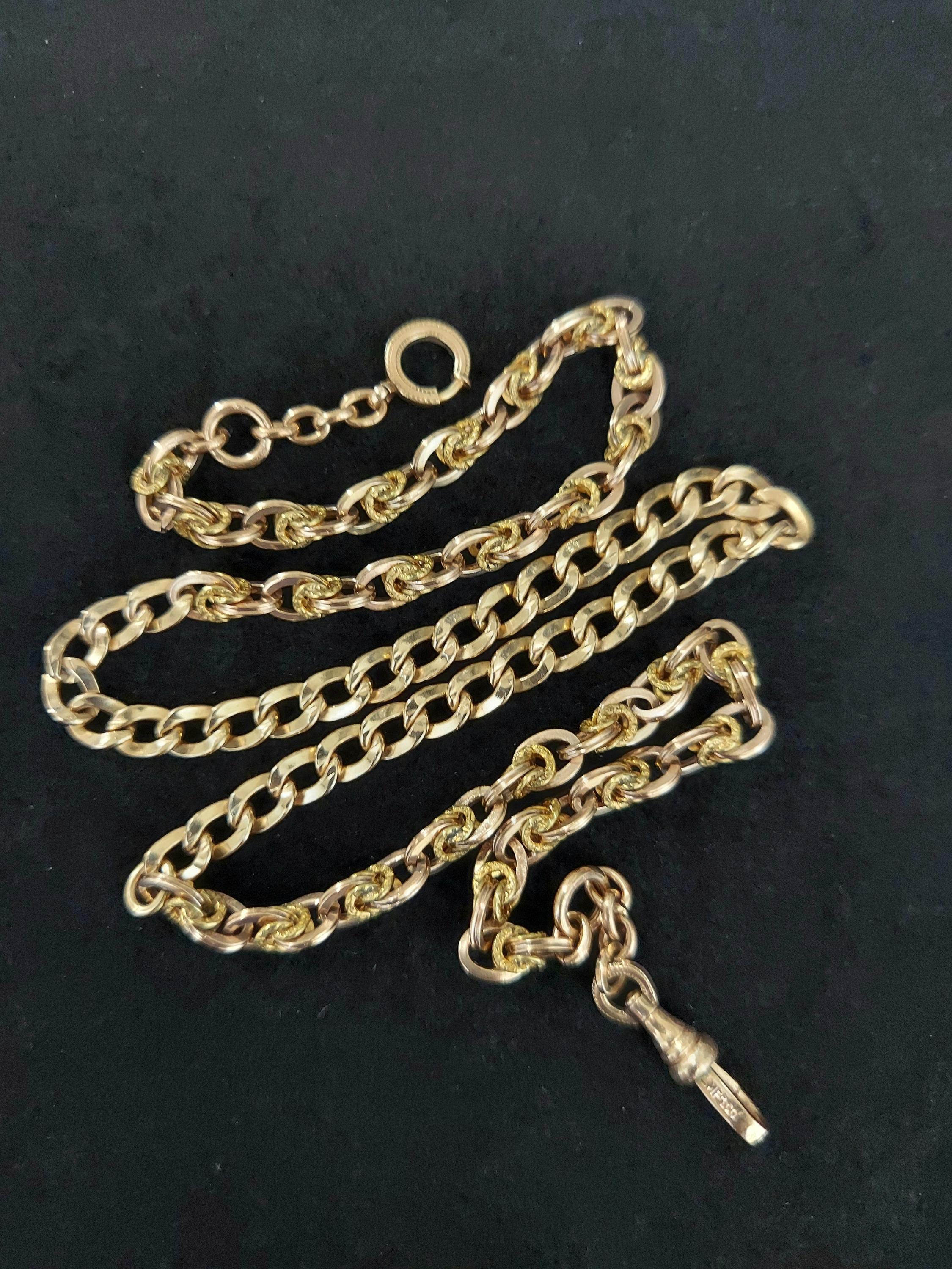 Minty Antique Watch Chain, Heavy 12k Gold Filled Chain, Watch Chain, Layering Chain, 19.5" Long Watch Chain, Fancy Dog clip clasp