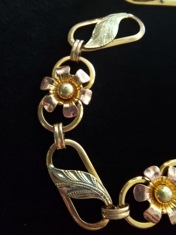 Van Dell Rose And Yellow Gold Filled Flower Brace… - image 5