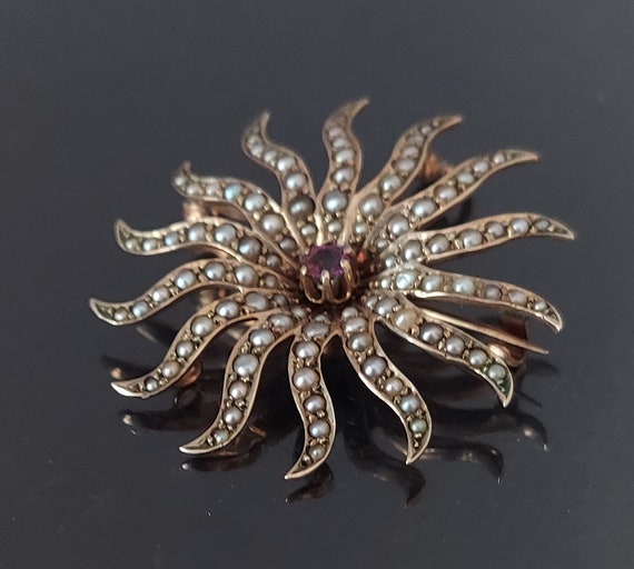 Antique Victorian 10k Gold Amethyst Starburst Pin… - image 3