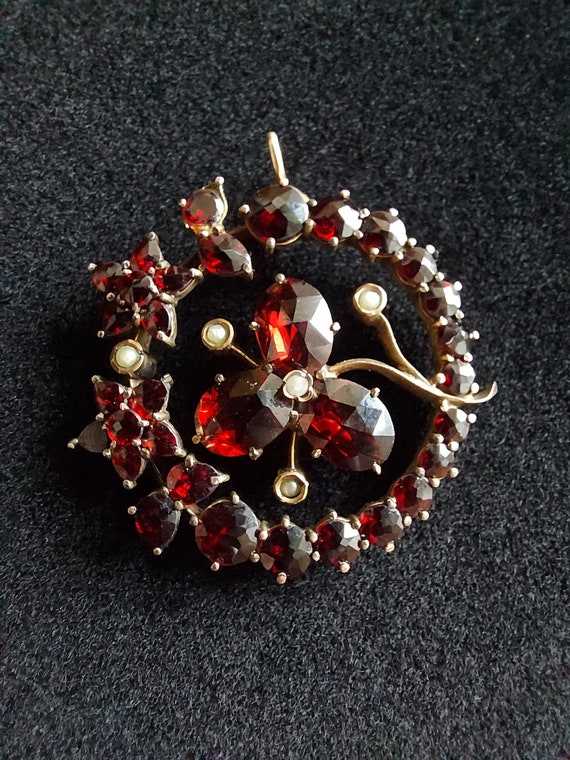 Victorian Bohemian Garnet Pendant, Antique Clover Pendant
