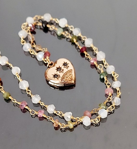 Antique Gold Filled Heart Locket / Paste Stone Lo… - image 2