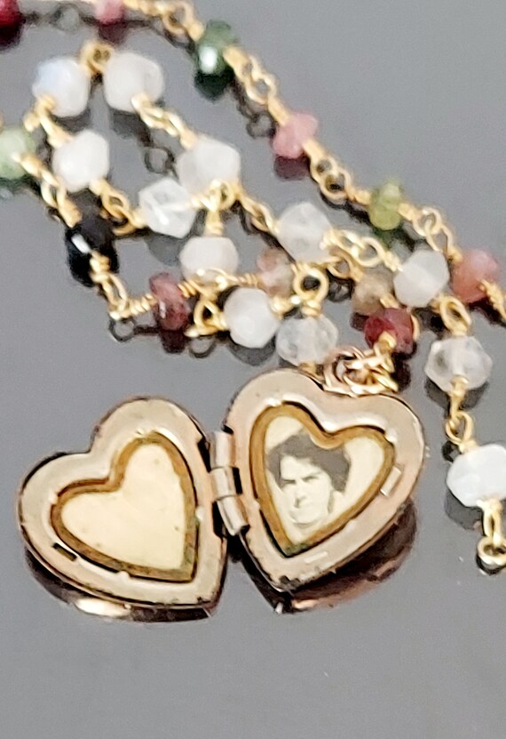 Antique Gold Filled Heart Locket / Paste Stone Lo… - image 3
