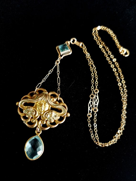 Art Nouveau Necklace - Antique Gold Filled Pendan… - image 2