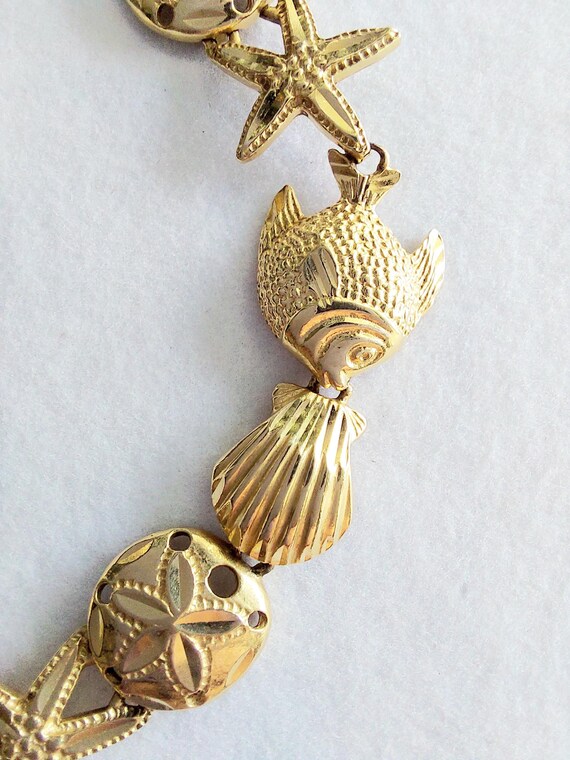 14k Solid Gold Seashell Bracelet with Lobster Cla… - image 8