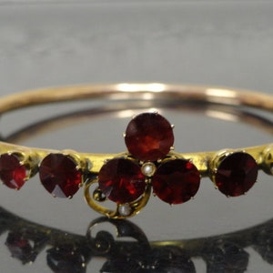 Antique 9ct Bohemian Garnet Bracelet  solid gold / Bohemian Garnet Flower Bracelet Bangle / Victorian Garnet Bracelet / Solid Gold Bracelet