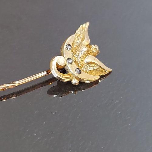 Antique Griffin / shops Crescent Moon Pin / Mythological Dragon Stick Pin / Art Nouveau Stick Pin / Antique Pastes