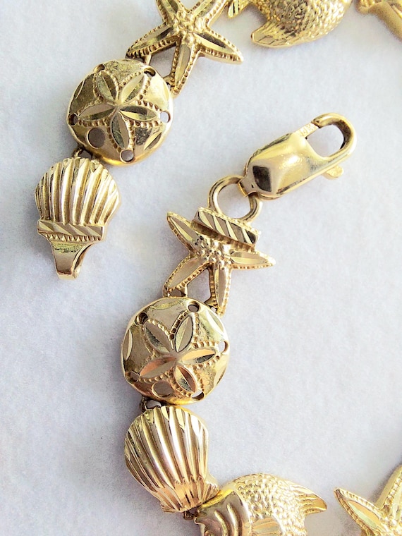 14k Solid Gold Seashell Bracelet with Lobster Cla… - image 7