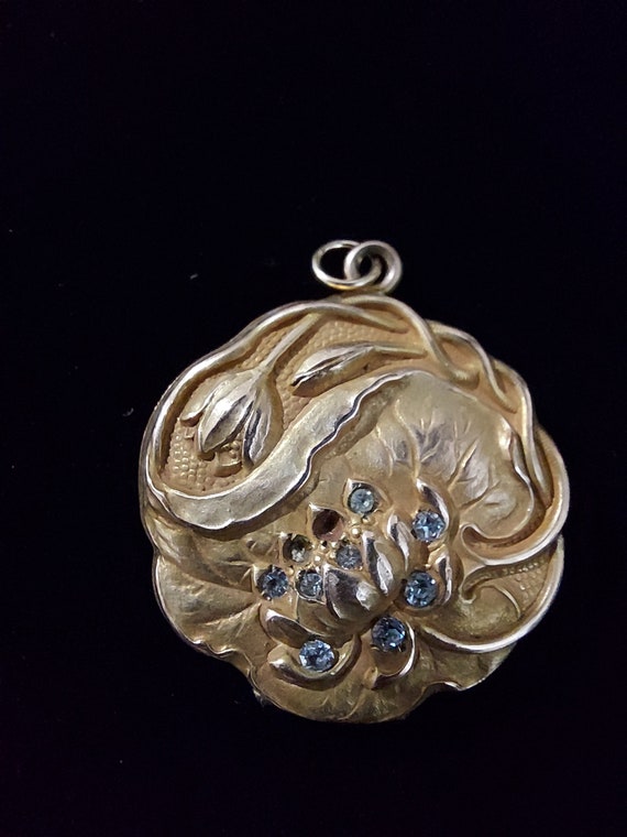 Art Nouveau Gold Filled Repousse Locket / Waterli… - image 7