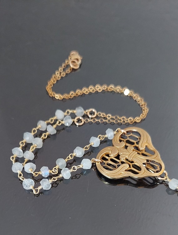 Antique Watch Pin Pendant / Watch Chain Necklace / Victorian Pendant / Antique Pin Conversion / Moonstone Necklace / Locket Holder