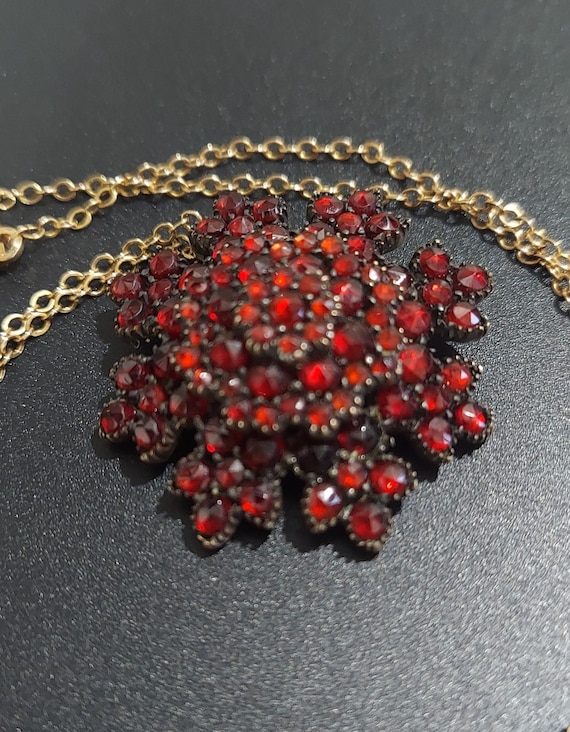 Bohemian Garnet Pendant, Antique Victorian Garnet… - image 3