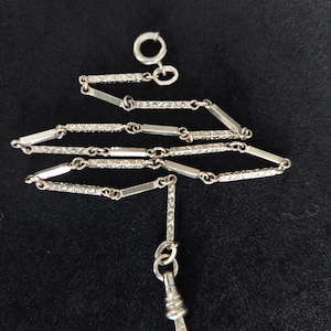 Antique Watch Chain 13.5&quot;, White Gold Filled and Rhodium Plated Watch Chain, Fancy Link Chain , Layering Necklace, Dog clip swivel clasp