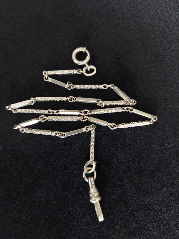 RESERVED Antique Watch Chain 13.5", White Gold Filled and Rhodium Plated Watch Chain, Fancy Link Chain , Layering Necklace, Dog clip swivel