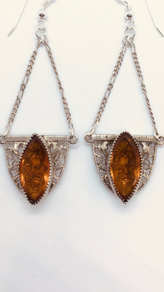 Art Deco Earrings /Rhodium Plated Sterling / Topaz