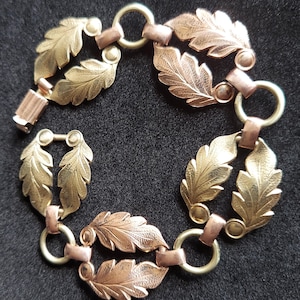 Vintage Art Deco Leaf Bracelet 12k Rose and Yellow Gold Filled Bracelet by PROBST