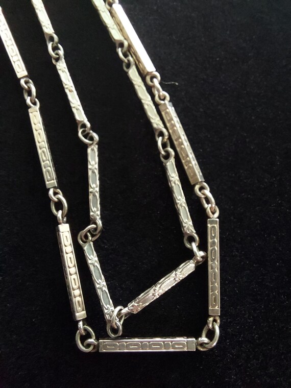 Antique Watch Chain 24", White Gold Filled Fancy … - image 5