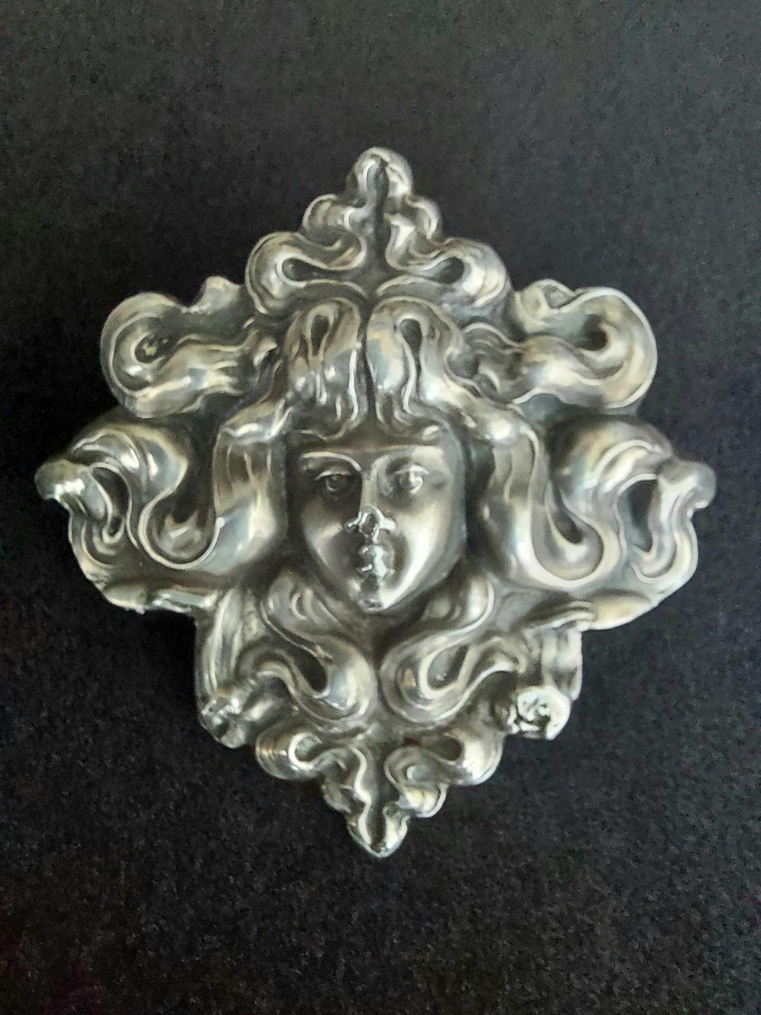 Unger Brothers Sterling Silver Brooch, Art Nouveau Lady Floral Brooch ...