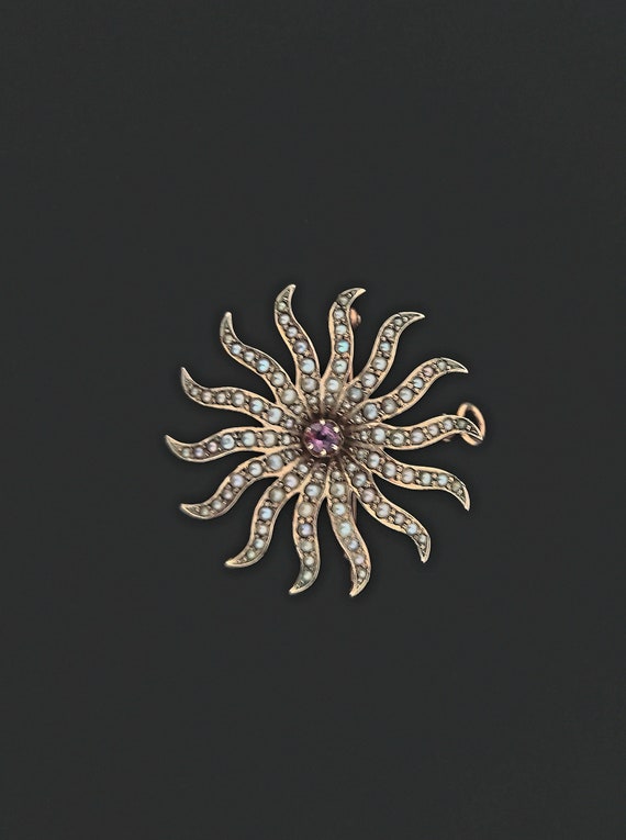 Antique Victorian 10k Gold Amethyst Starburst Pin… - image 2