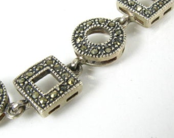 Vintage Sterling Silver Marcasite Link Bracelet 7 inch