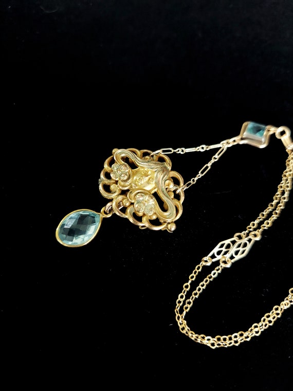 Art Nouveau Necklace - Antique Gold Filled Pendan… - image 3