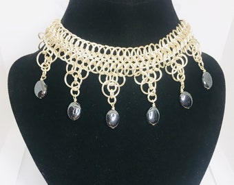 VERKOOP Vintage handgemaakte zilveren slabbetje ketting kraag tribale maliënkolder ketting boho statement ketting