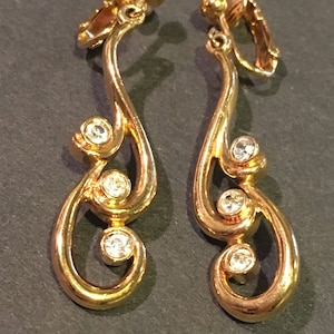 Mid-Century Gold Diamante Screw Back Earrings, Statement Earrings